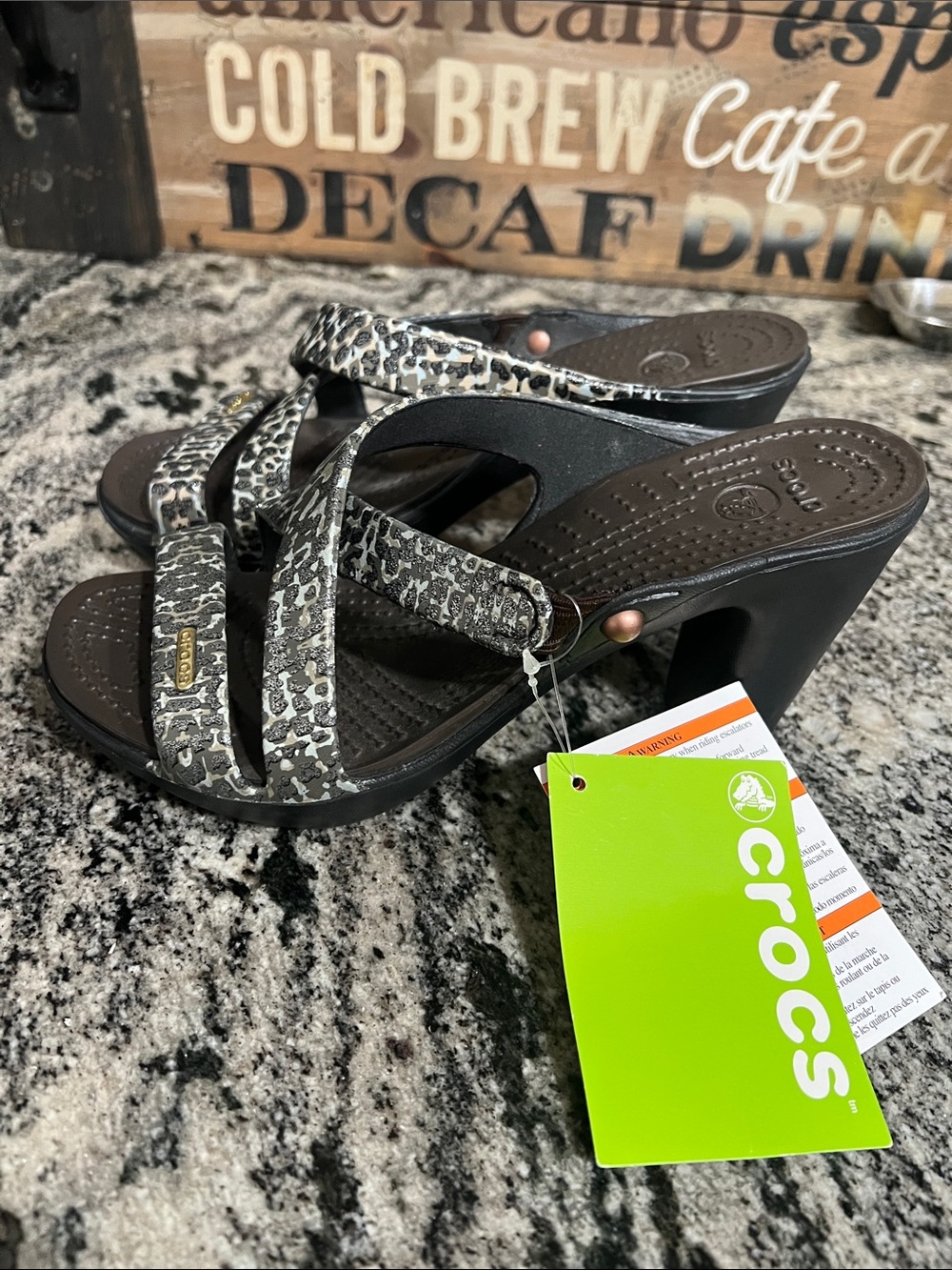 CROCS Cyprus IV sparkle leapard heel size 6
